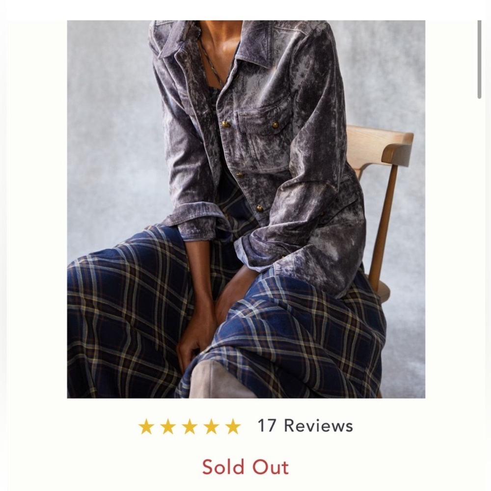 Sold Out Anthropologie Velvet Utility Shirt Jacket